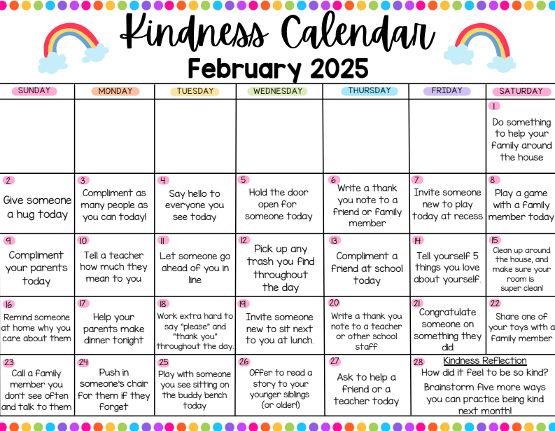 February Kindness Calendar